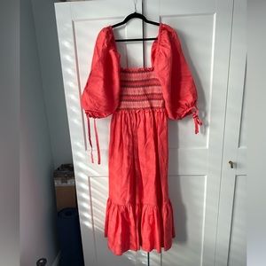 Cara Cara, Smocked Jazzy Dress in Coral. XL